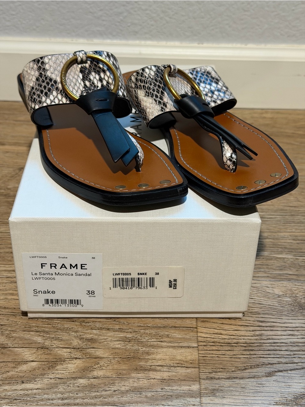 Frame Denim Le Santa Monica Snake-Print Leather Tassel Sandals - Black/Tan